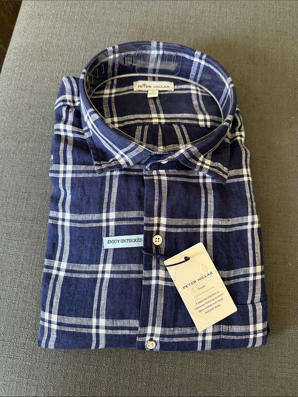 Peter Millar Navy and White Plaid Button-Down Shirt